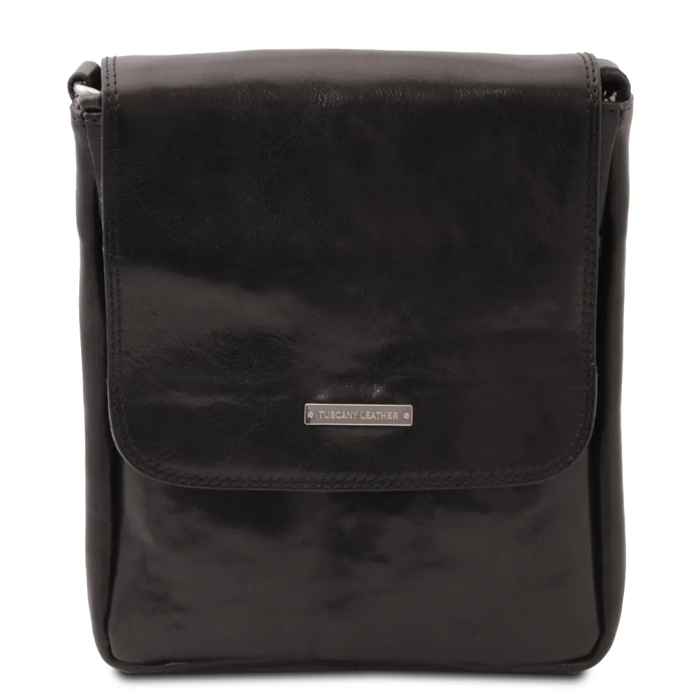John Leather crossbody bag for men with front zip