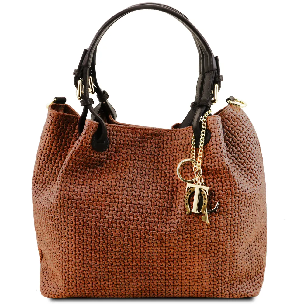 TL KeyLuck Woven printed leather shopping bag