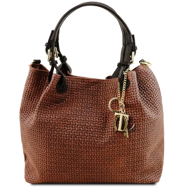 TL KeyLuck Woven printed leather shopping bag