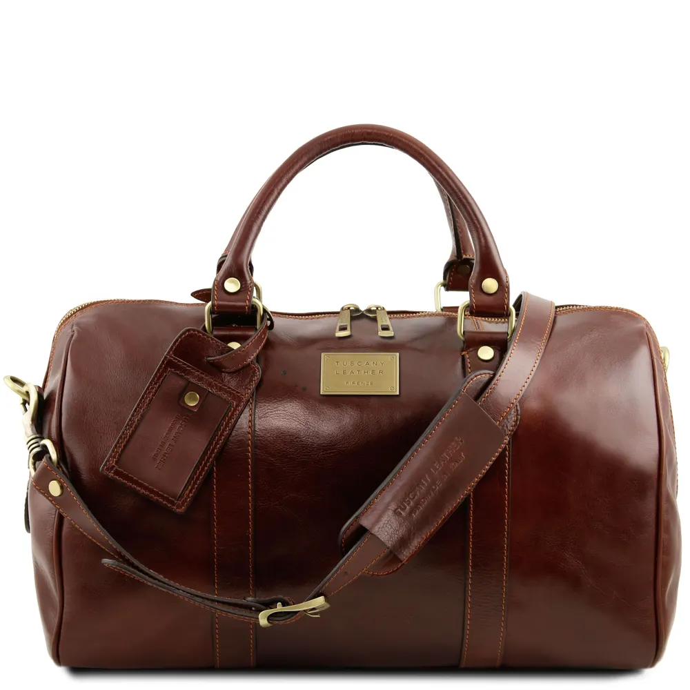 TL Voyager Travel leather duffle bag with pocket on the backside - Small size