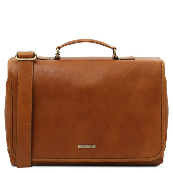 Mantova Leather multi compartment briefcase with flap