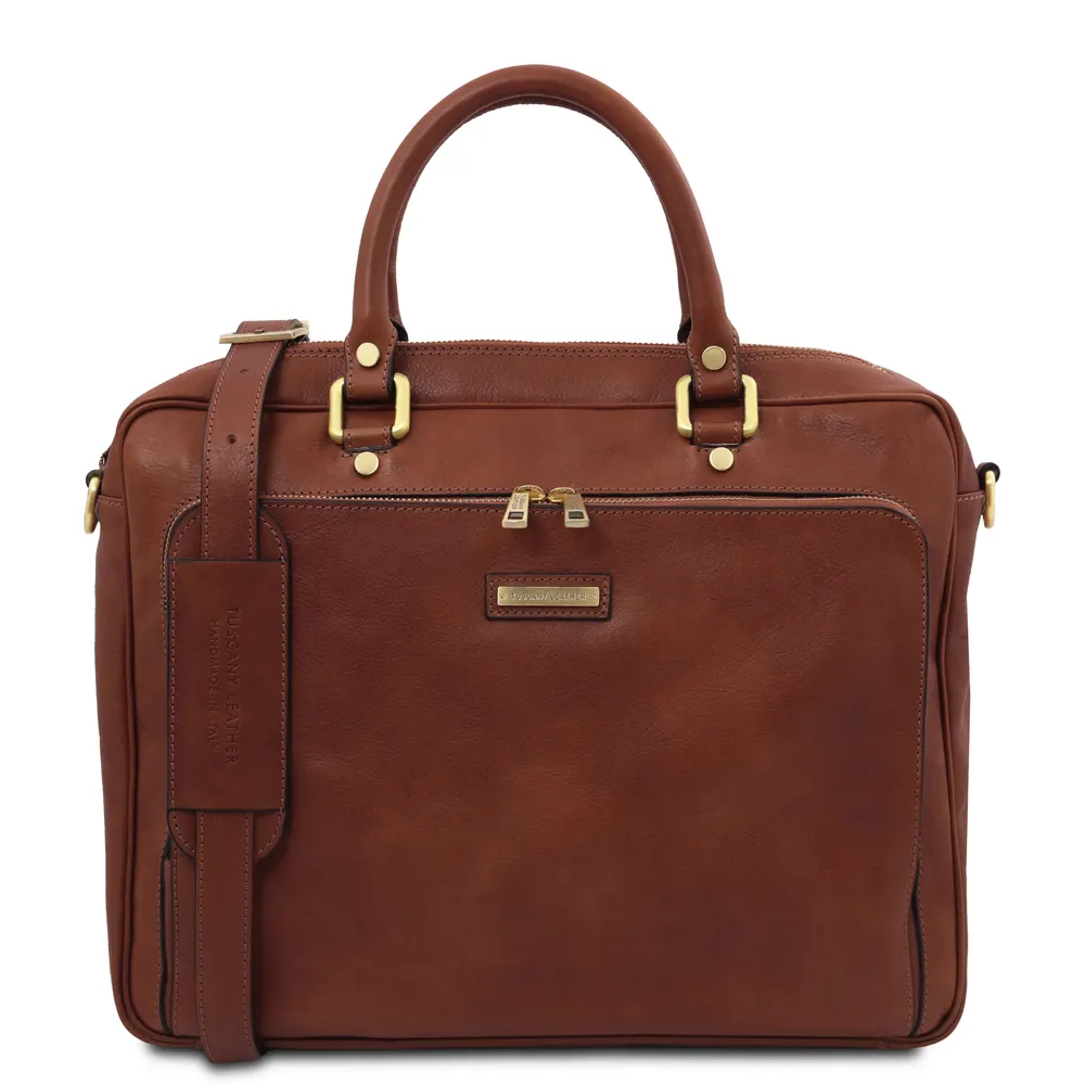 Pisa Leather laptop briefcase with front pocket