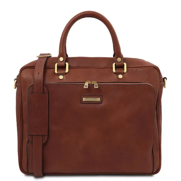 Pisa Leather laptop briefcase with front pocket