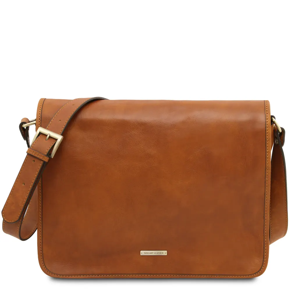 TL Messenger Two compartments leather shoulder bag - Large size