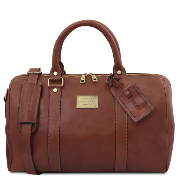 TL Voyager Travel leather duffle bag with pocket on the back side - Small size