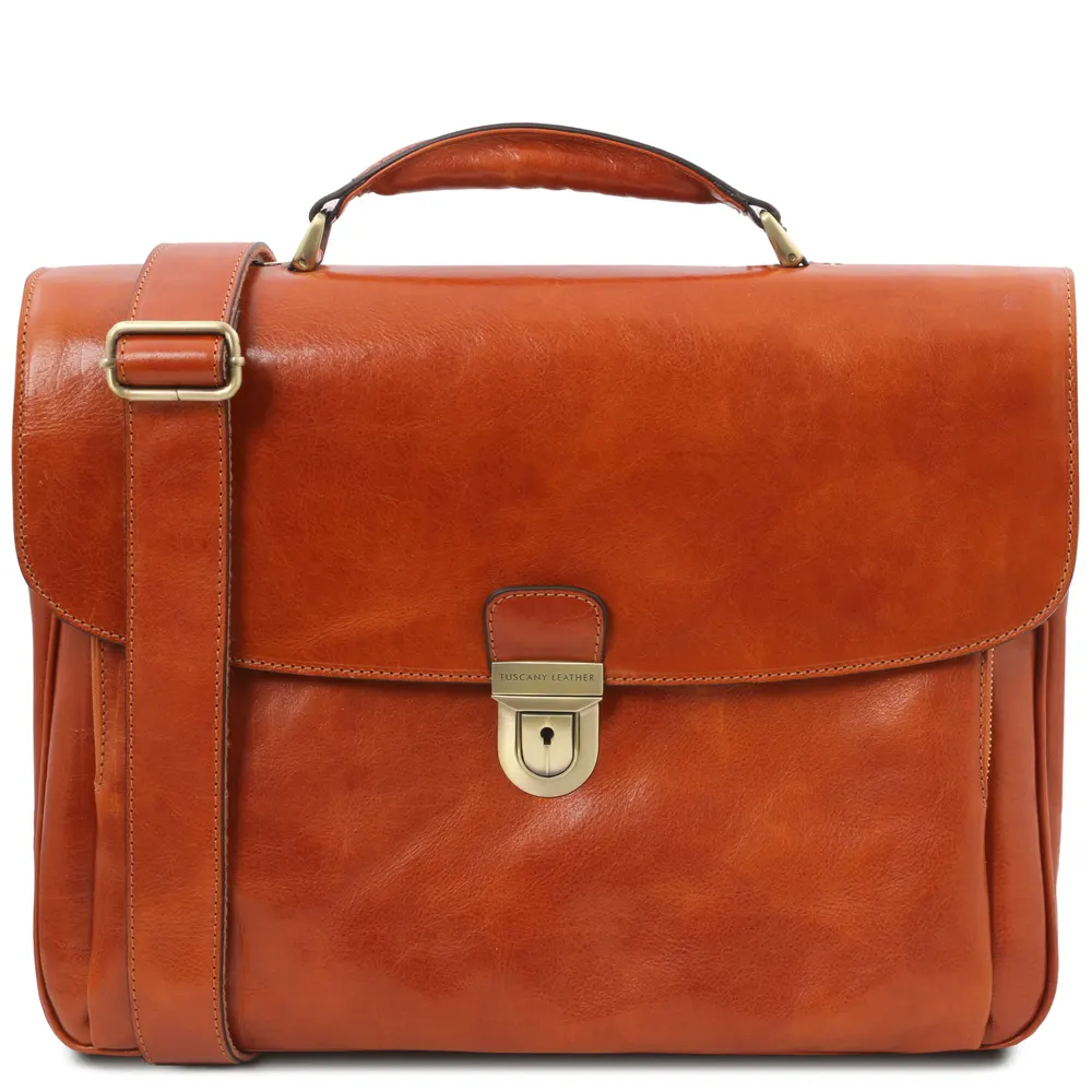 Alessandria Leather multi compartment TL SMART laptop briefcase