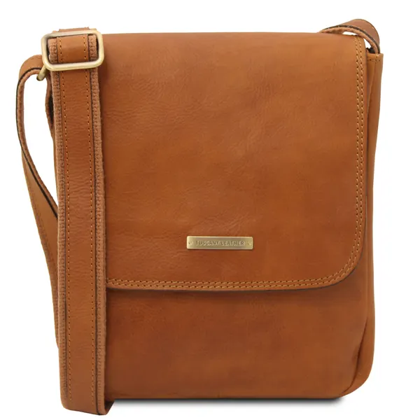 John Leather crossbody bag for men with front zip