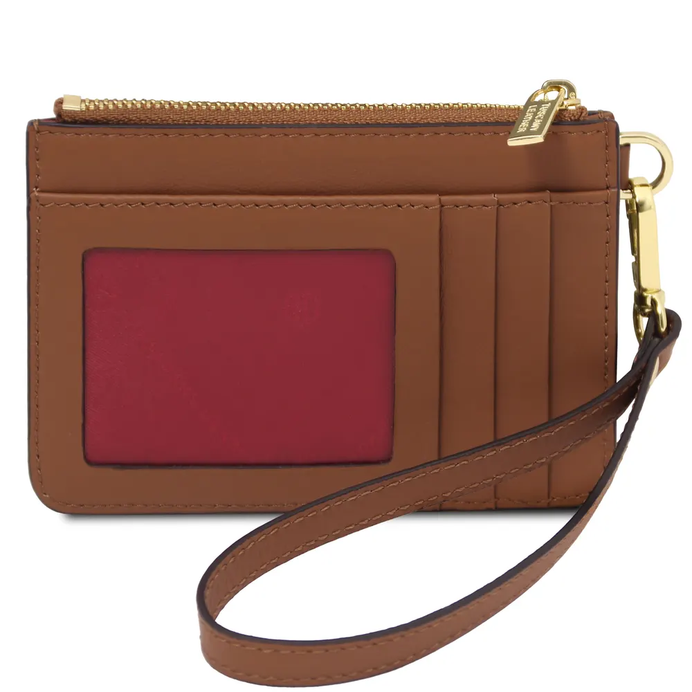 Leather card holder with handle