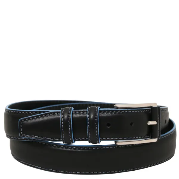 Casual leather belt 35mm with light blue edges - 95 cm