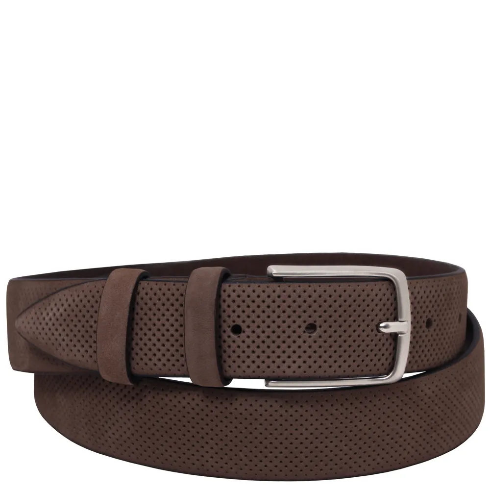Elegant perforated nubuck leather belt 35mm - 95 cm