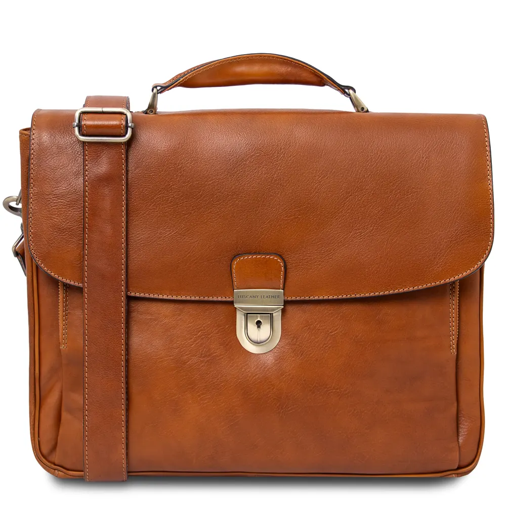 Alessandria Leather multi compartment TL SMART laptop briefcase