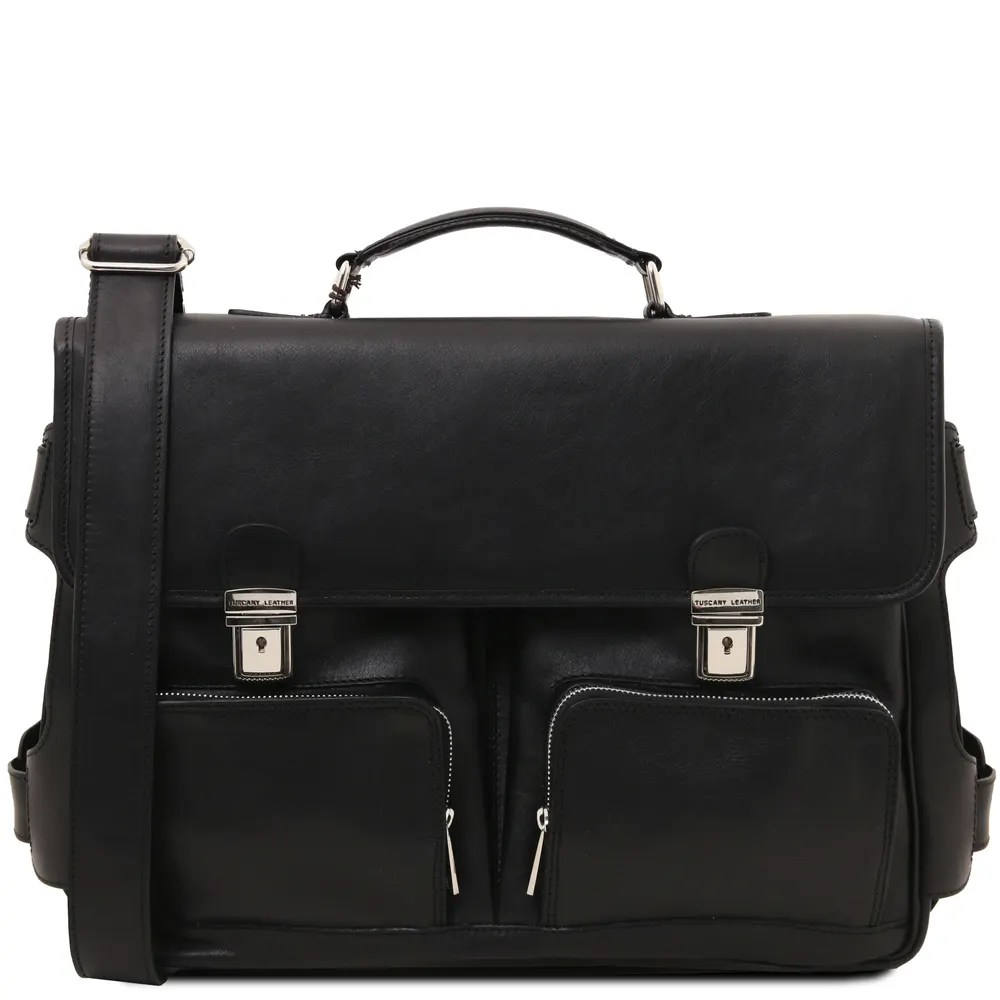 Ventimiglia Leather multi compartment TL SMART briefcase with front pockets