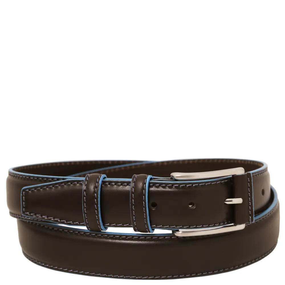Casual leather belt 35mm with light blue edges - 115 cm