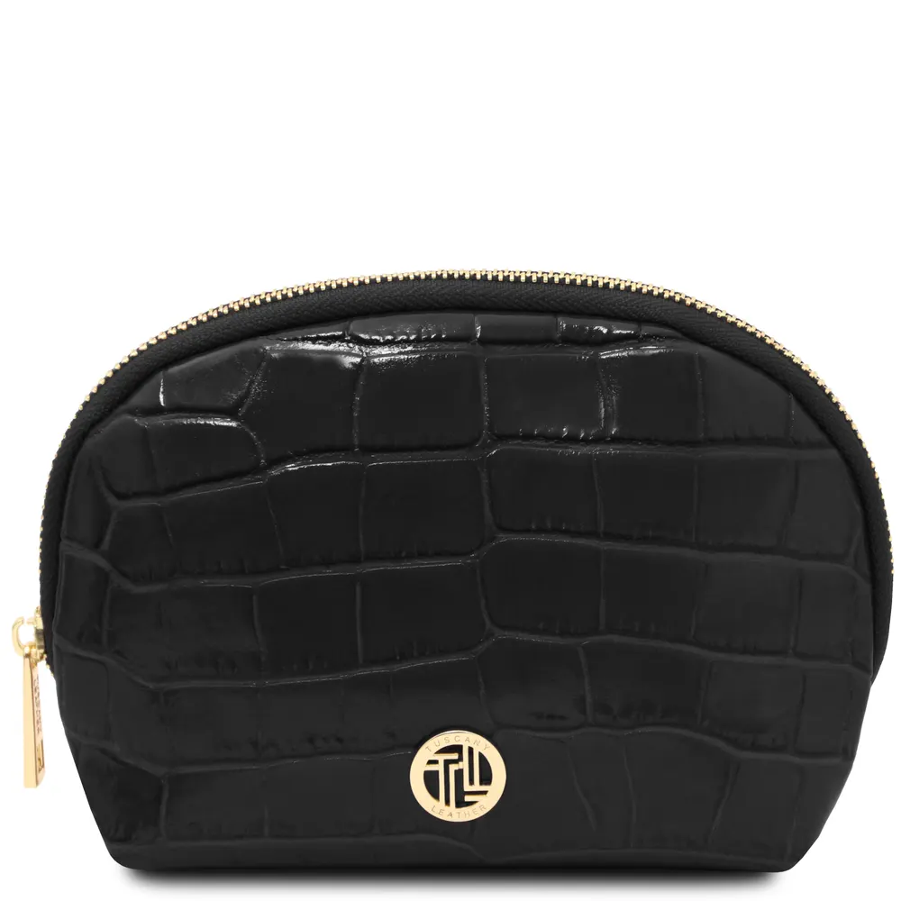 Vera Croc print leather toiletry case