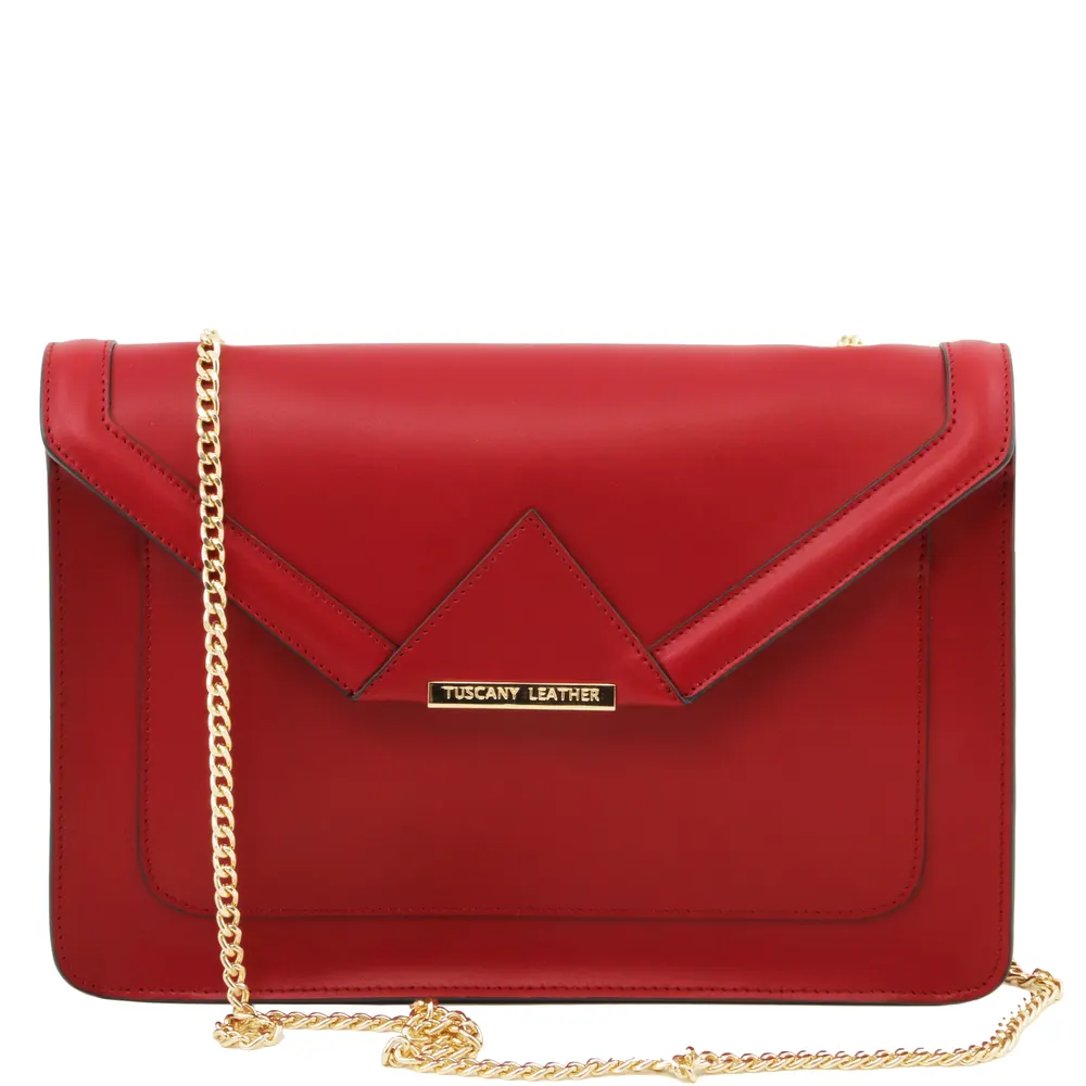 Iride Leather clutch with chain strap