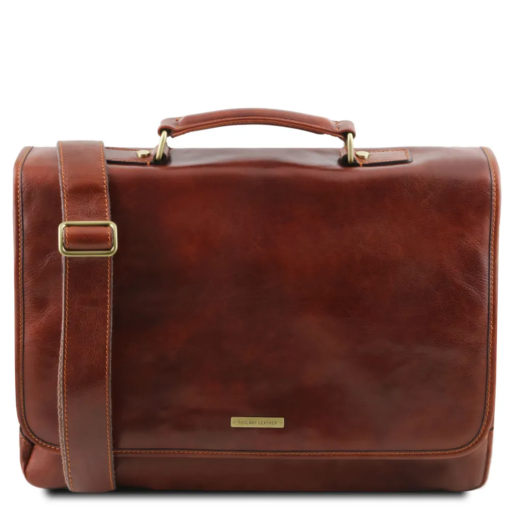 Mantova Leather multi compartment TL SMART briefcase with flap