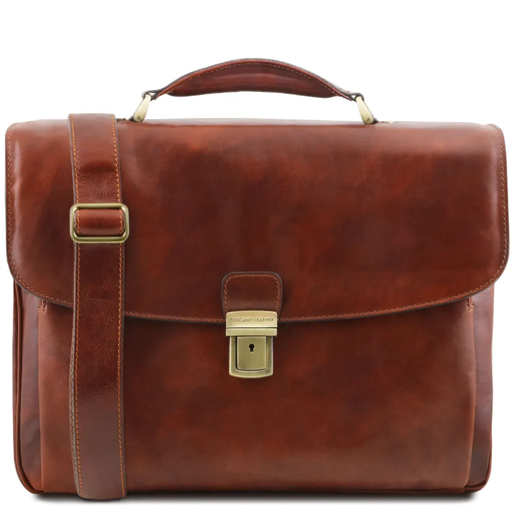 Alessandria Leather multi compartment TL SMART laptop briefcase