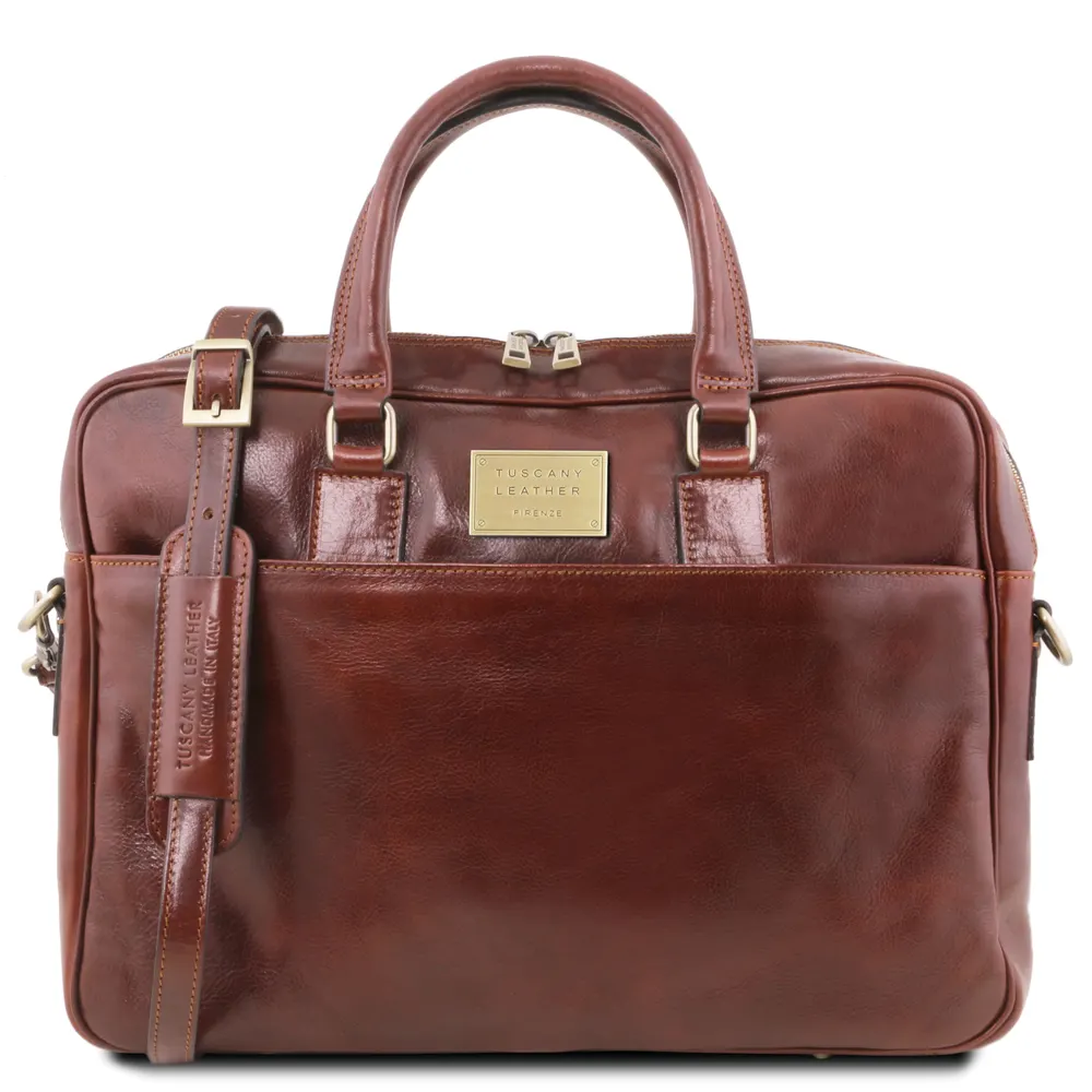 Urbino Leather laptop briefcase 2 compartments with front pocket