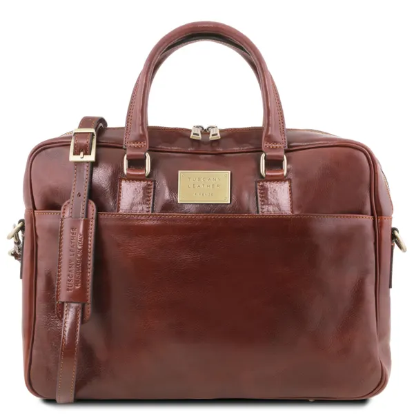 Urbino Leather laptop briefcase 2 compartments with front pocket