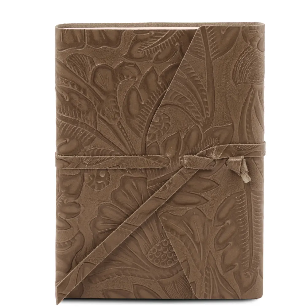 Leather travel diary with floral pattern