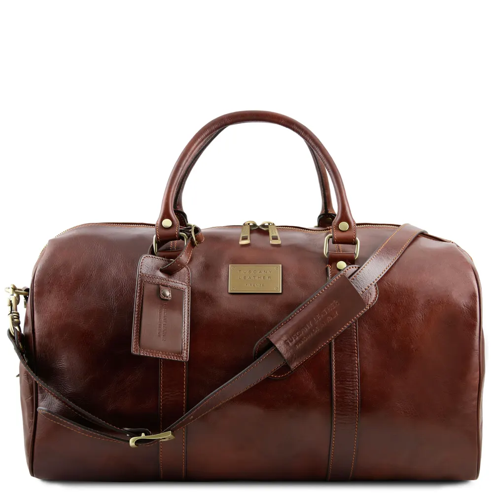 TL Voyager Travel leather duffle bag with pocket on the backside - Large size