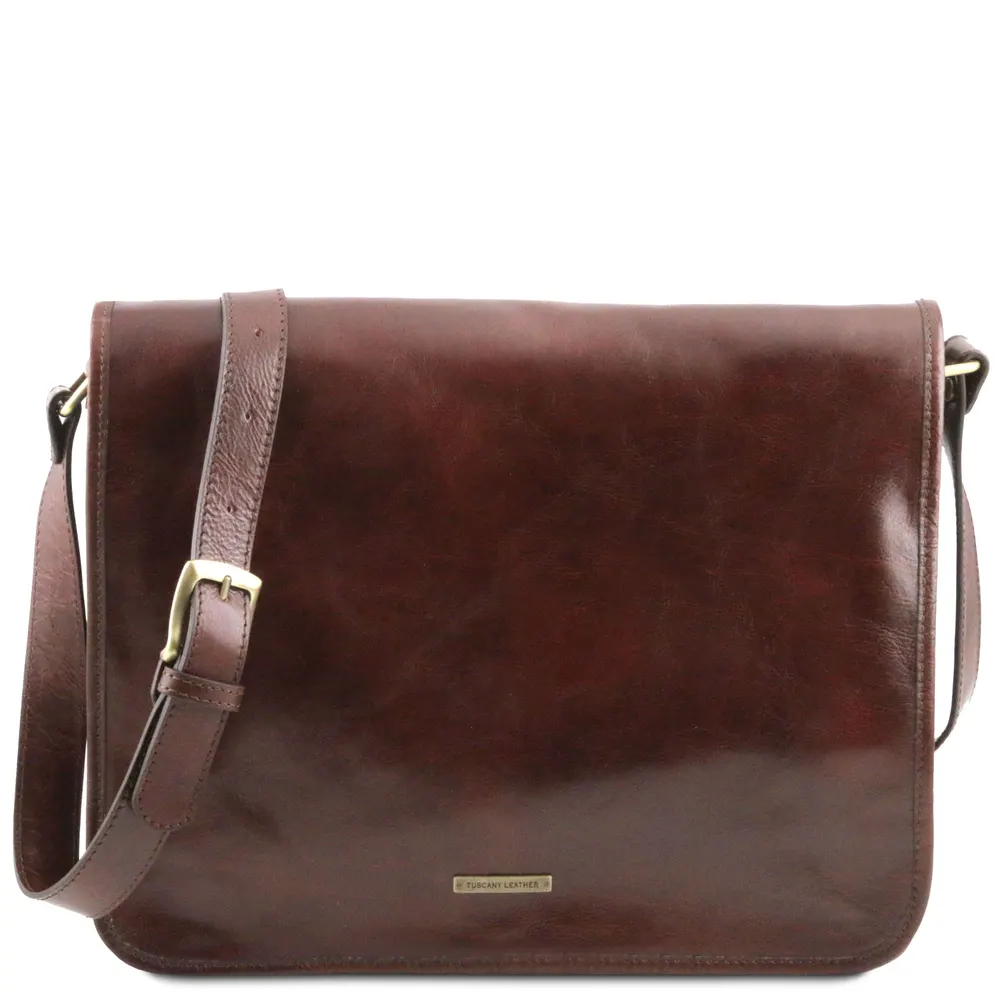 TL Messenger Two compartments leather shoulder bag - Large size