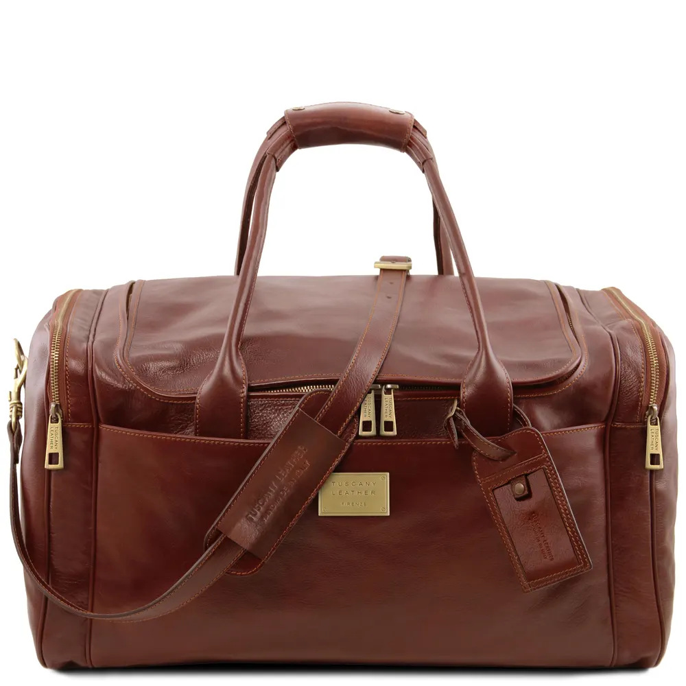 TL Voyager Travel leather bag with side pockets - Large size