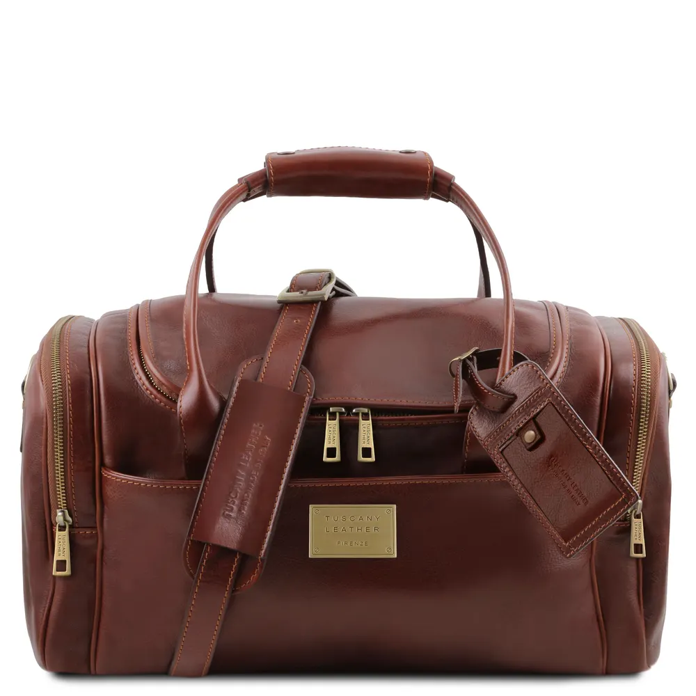 TL Voyager Travel leather bag with side pockets - Small size