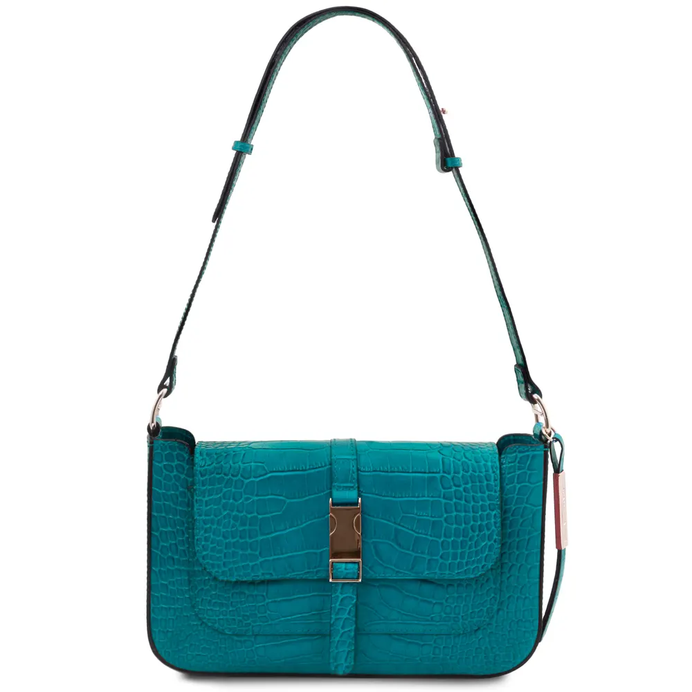 Noemi Croc print leather clutch handbag