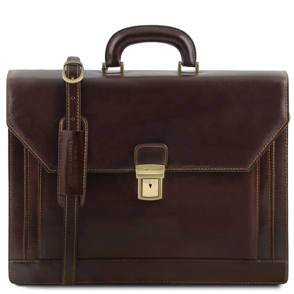 Napoli 2 compartments leather briefcase with front pocket