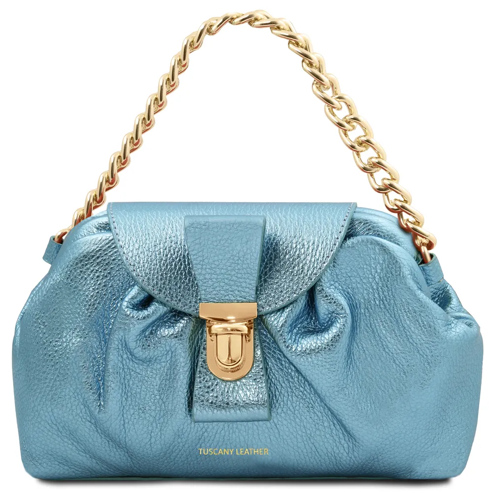 Lara Metallic soft leather clutch with chain strap