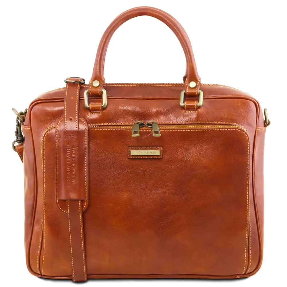 Pisa Leather laptop briefcase with front pocket