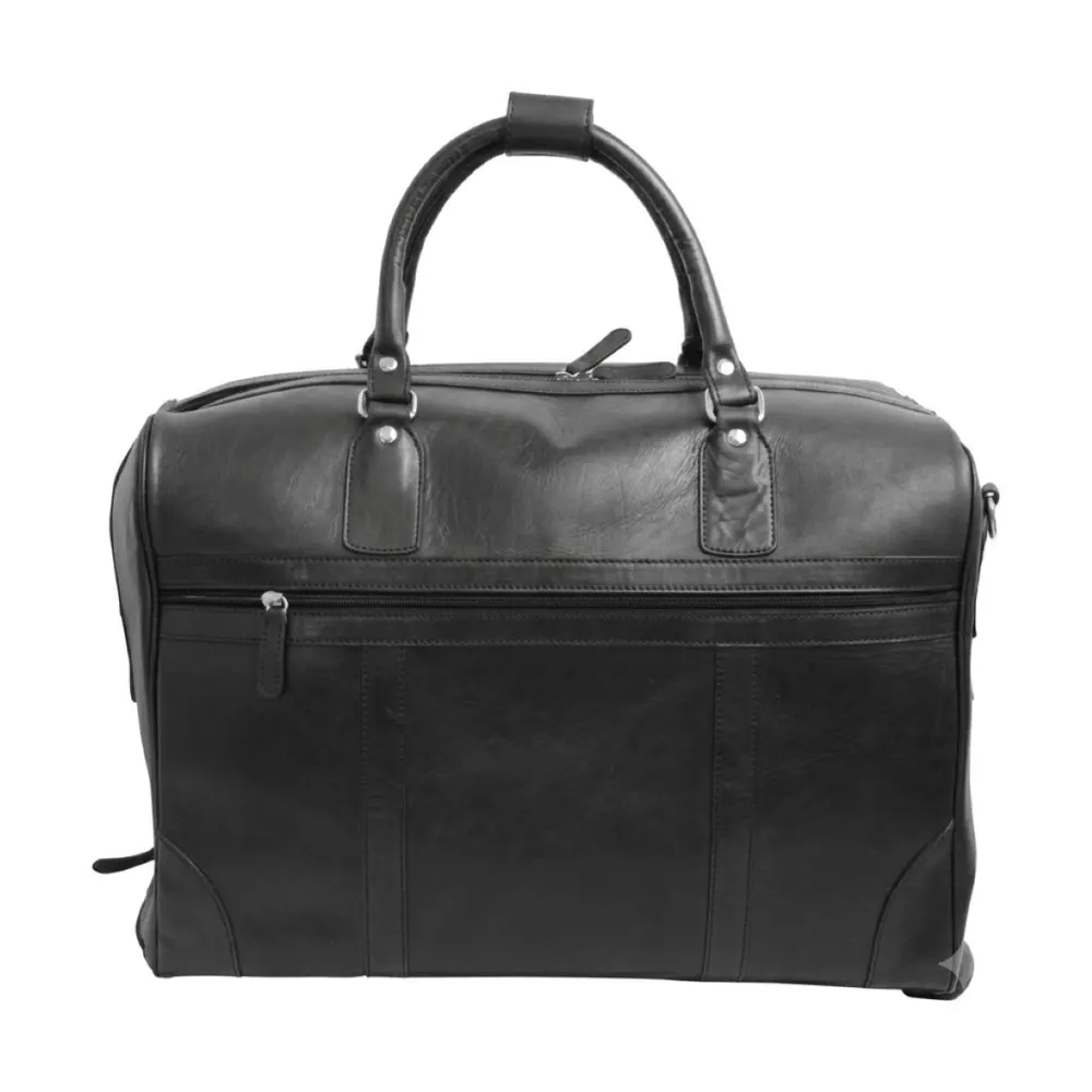 Full-grain leather duffel bag with trolley -  Black