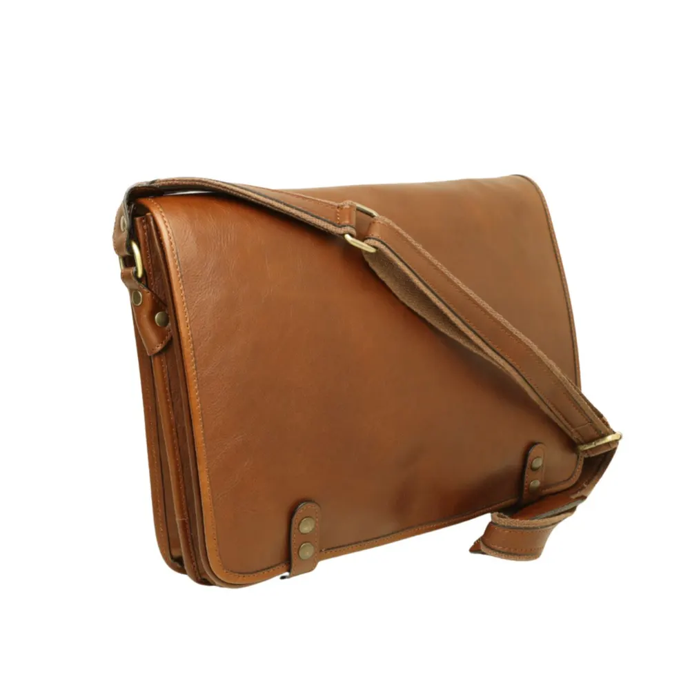 Calfskin Leather Messenger Bag-Chestnut