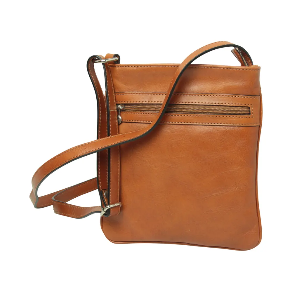 Leather Cross Body Bag with zip pocket - Brown