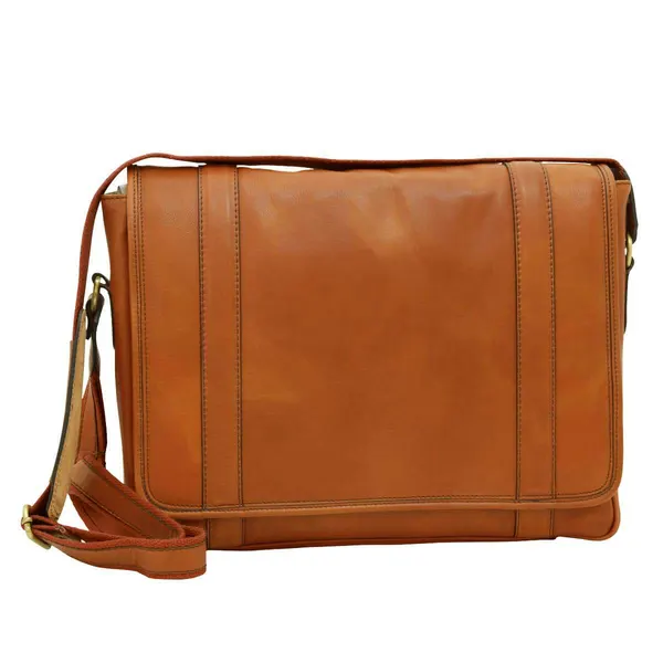 Soft Calfskin Leather Messenger Bag - Colonial Brown