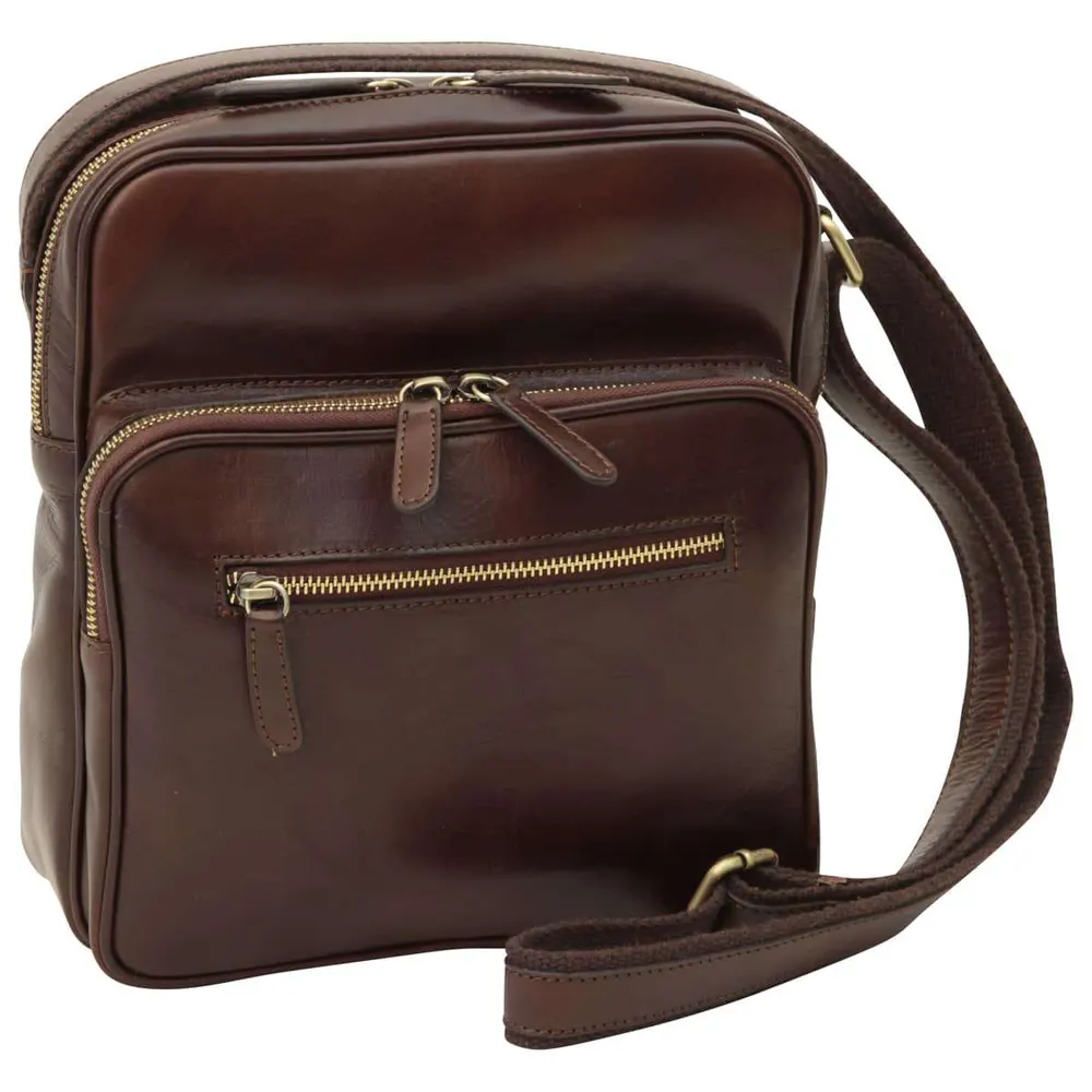 Small leather bag with zip closures - Dark Brown