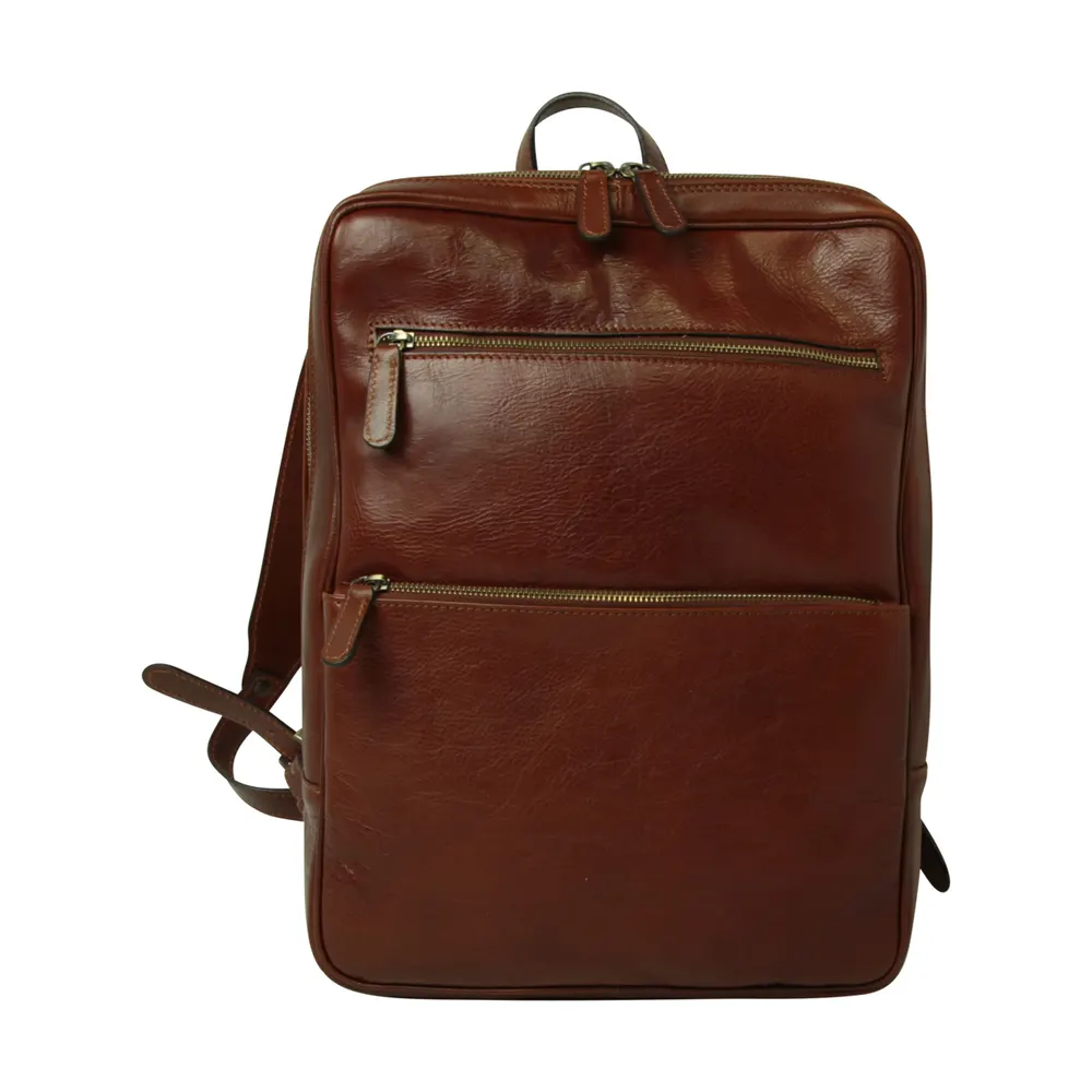 Leather back pack with backside troller strap -Brown