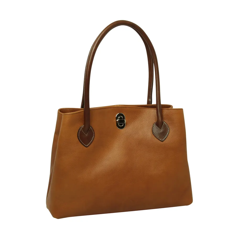 WOMAN’S TWO-HANDLE BAG IN TWO -TONE FULL-GRAIN LEATHER-COLONIAL